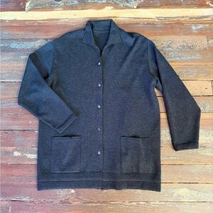 Woolmark Mens 100% Wool Made in Italy Charcoal Cardigan Sweater Sz Large 💛🍄